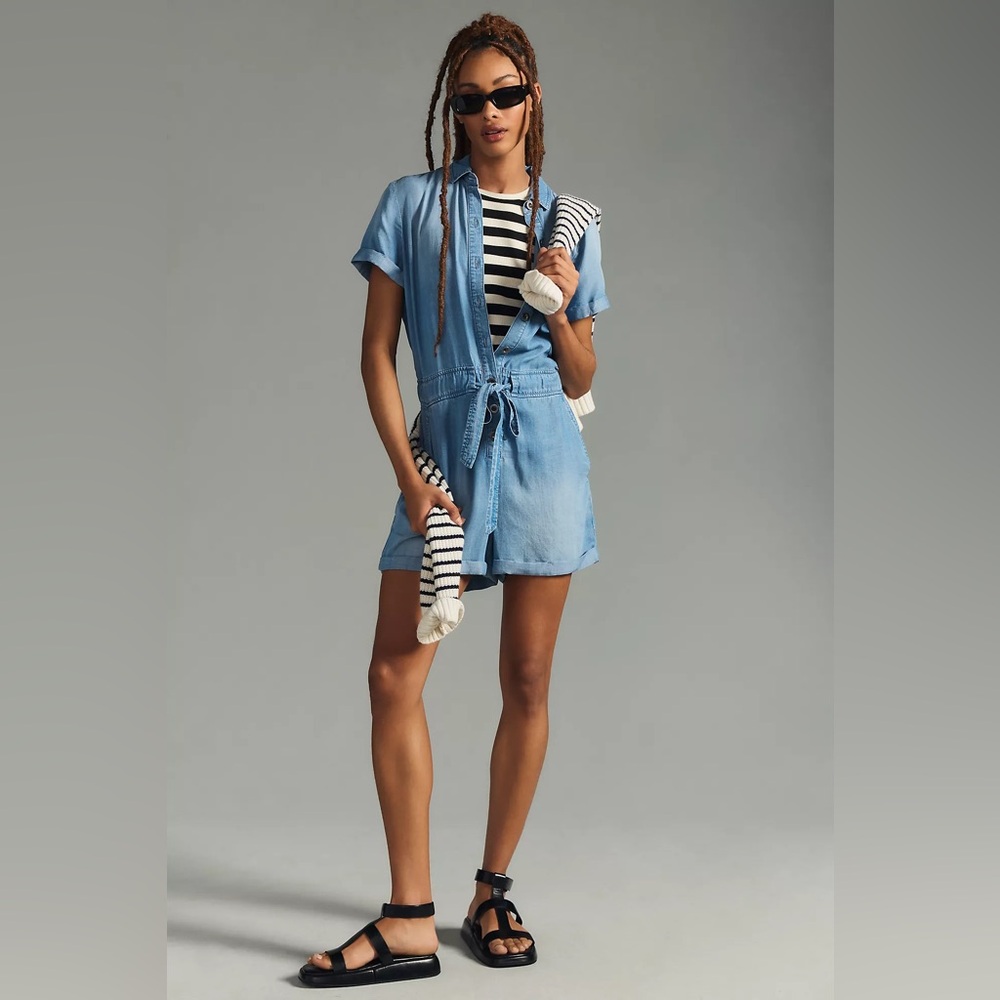 NWT Cloth & Stone Anthropologie SS Rolled Hem Relaxed Romper SMALL